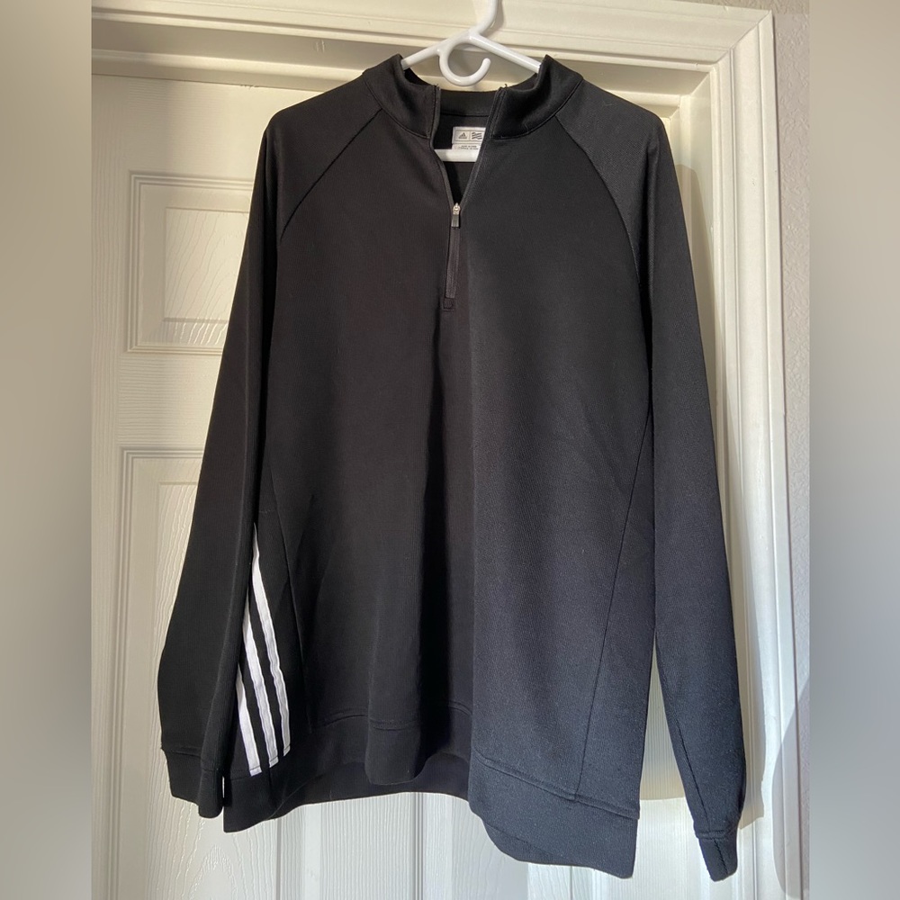 Men’s Adidas 3/4 zip athletic top, Black 100% Polyester size Large